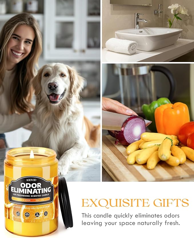 AOOVOO Citrus Lemon Odor Eliminating Candle - 22oz Soy Candles - Image 6