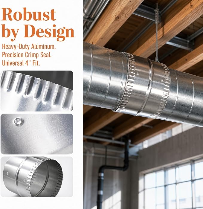 4" Duct Connector Aluminum Bead and Crimp Design, HVAC Duct Fitting | 3 Inch - Image 4