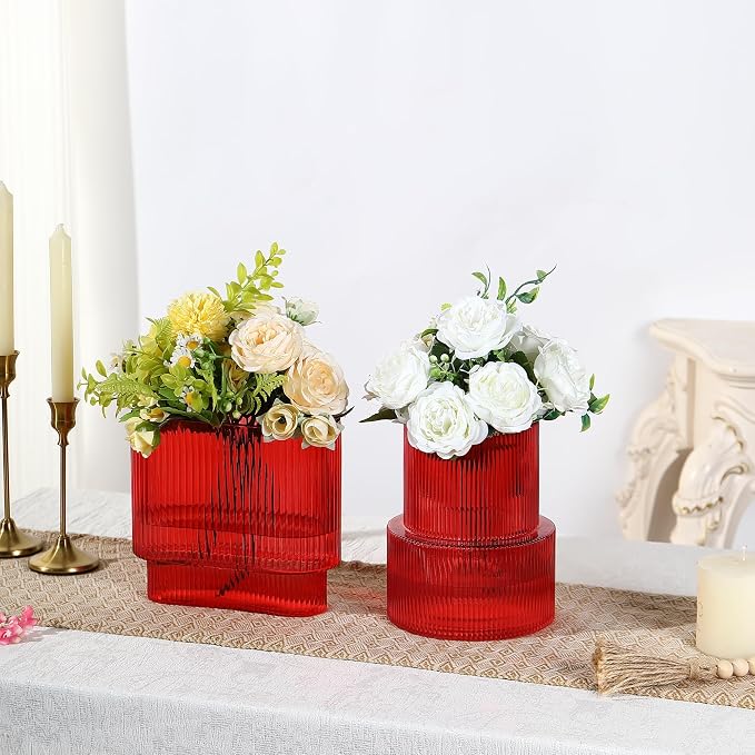 Red Glass Vases, Modern Glass Vase - Image 2