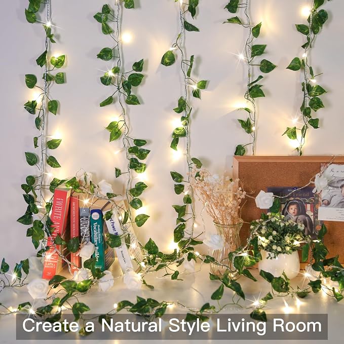 33FT 100 LED Pothos Vine with Fairy Lights Plug in Clear Wire | Connectable - Image 6