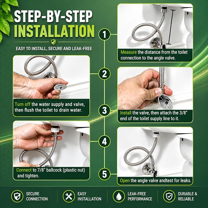TTFLEX 12" Toilet Water Supply Line Kit 3/8" COMP x 7/8" BC Toilet Hose | - Image 7