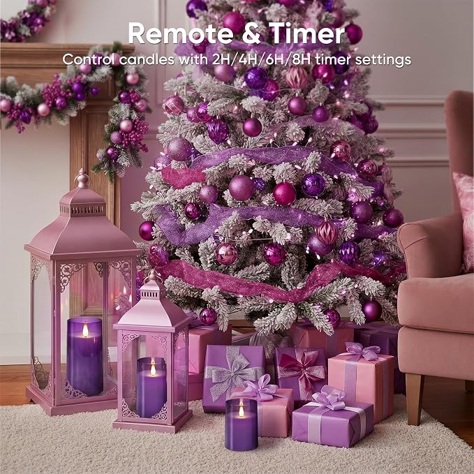 Homemory Purple Flameless Candles, Flickering Battery Operated LED Pillar - Image 6