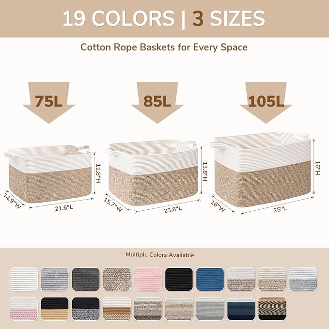 Goodpick 105L Extra Large Woven Blanket Basket Cotton Rope Storage Baskets - Image 6