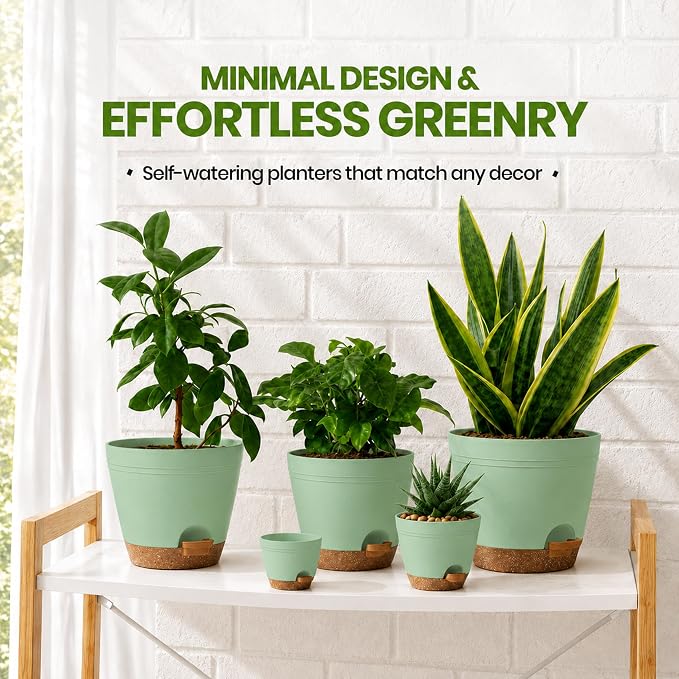 Utopia Home Self Watering Pots for Indoor Plants 6.8"/6.4"/5.9"/5.5"/4.9" Set - Image 5