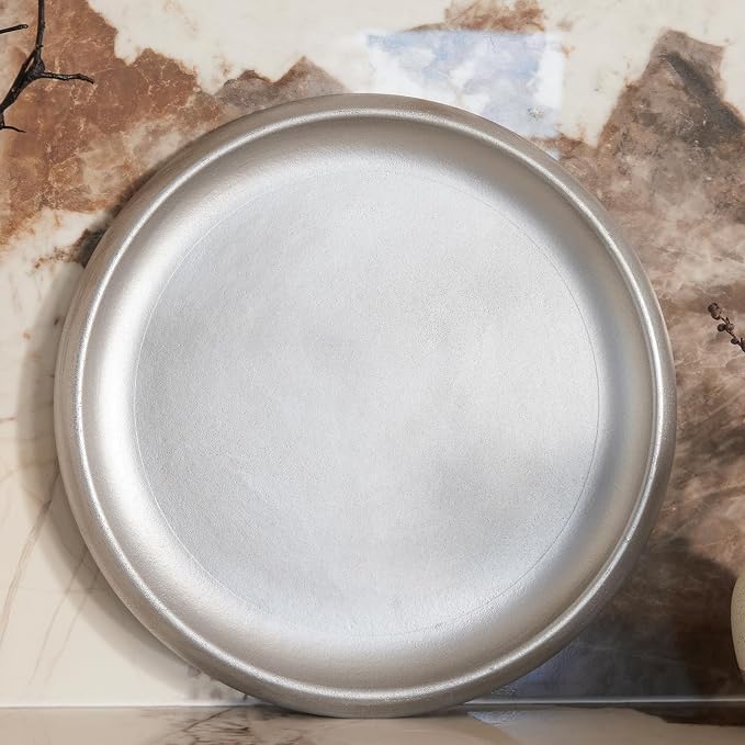 DN DECONATION Silver Ottoman Tray, Large Round Decorative Trays - Image 5