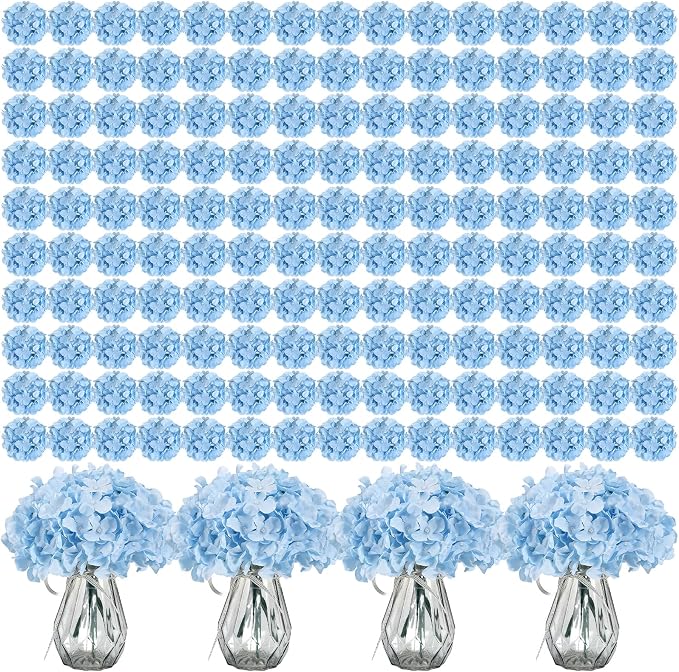 Auihiay 404Pcs Hydrangea Artificial Flowers, Silk Artificial Flowers | Blue by Auihiay