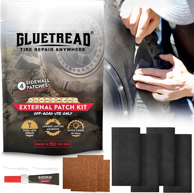 GlueTread Sidewall Tire Repair Kit, External Emergency Tubeless ATV Patch | by GlueTreadTireRepairAnywhere