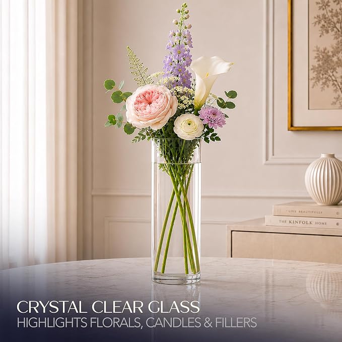 Royal Imports Glass Cylinder Flower Vase 4" Wide x 12" Tall, Floating & Votive - Image 3