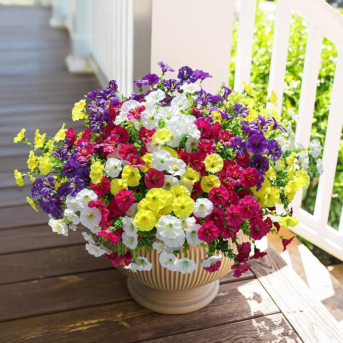 Artificial Flowers for Outdoors Fake Plants Outside Decoration, 12 Bundles Silk - Image 2