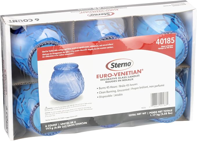 Sterno Euro-Venetian Wax Candles, 45-Hour Burn, 6 Pack | Decorative glass - Image 8