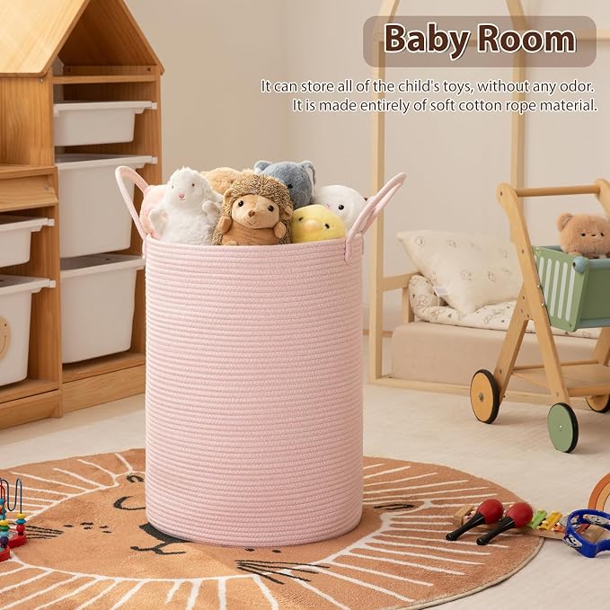 OIAHOMY 60L Nursery Hamper Laundry Basket Laundry Hamper Pink | collapsible - Image 3
