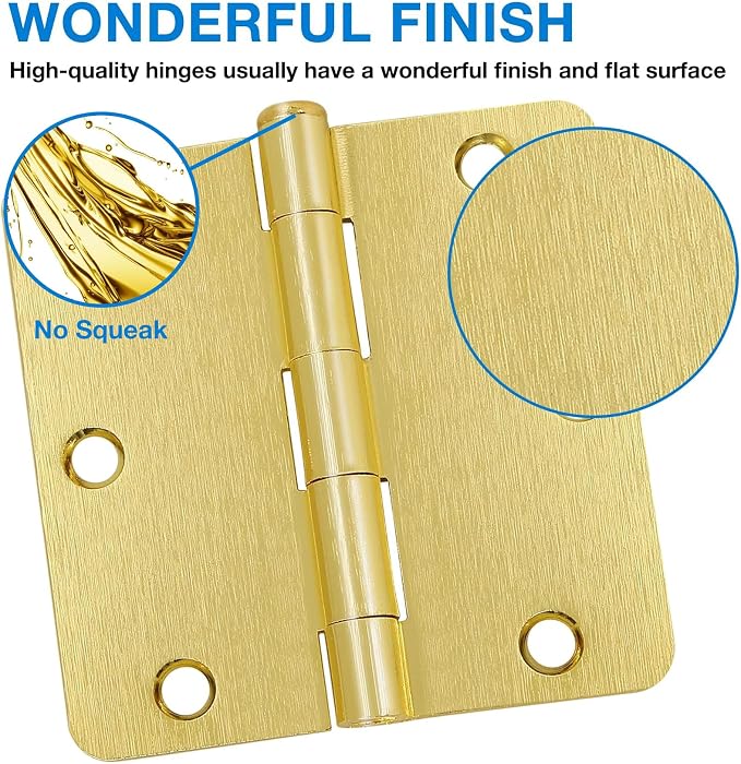 3 Pack Door Hinges Satin Brass 3.5 Inch x 3.5" Gold Interior No-Squeak | - Image 3
