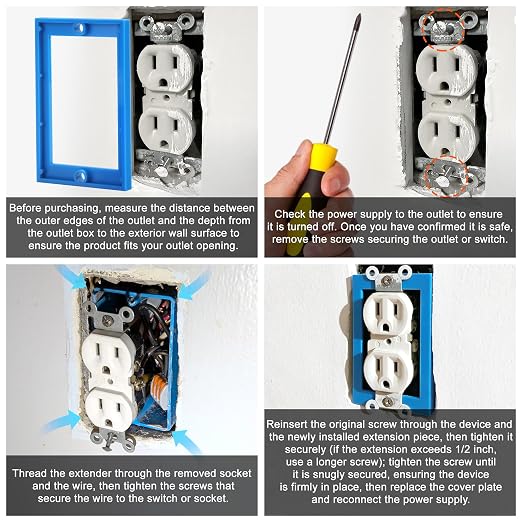 4PCS 1/4" Single Gang Box Extender, Outlet Box Extender, 8 Screws | Sturdy Blue - Image 4