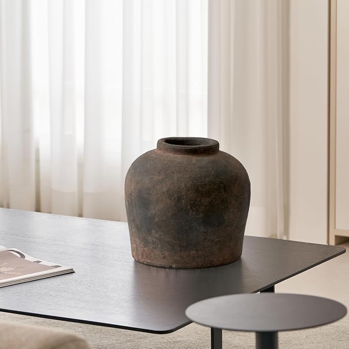 LB2 Brown Ceramic Large Vase, Terra Cotta Pitcher, Distressed Farmhouse Decor - Image 3
