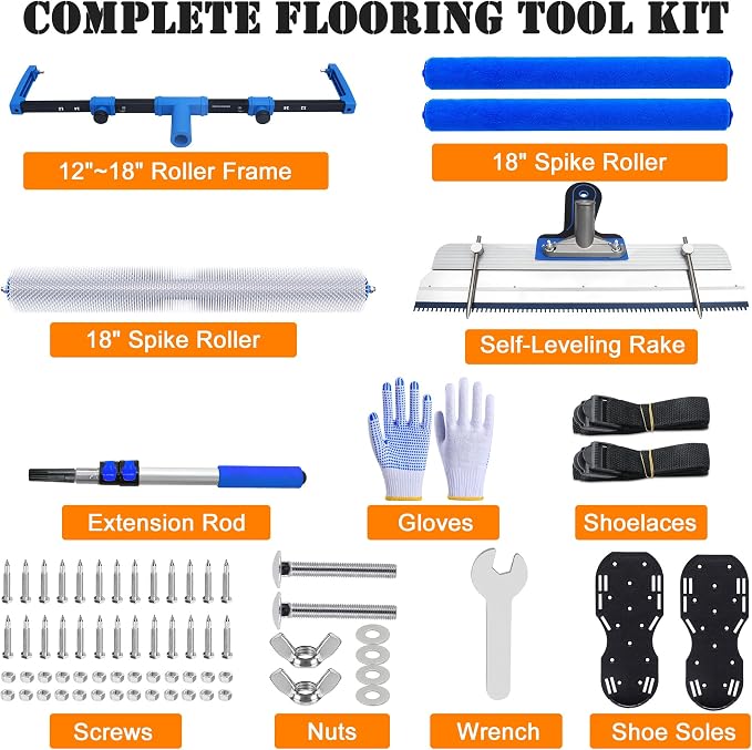 18-Inch Self-Leveling Cement Tool Kit, Upgraded Spike Roller Set - Image 2