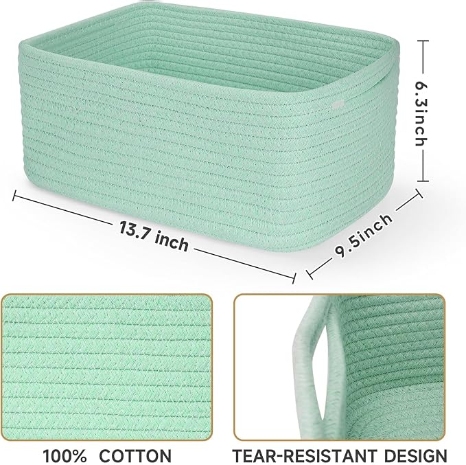 3 Pack Storage Baskets for Organizing, 13.7×9.5×6.3", Cream Green | Woven - Image 3