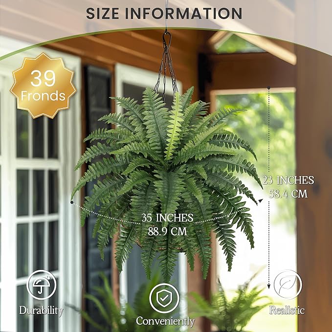 FOREST PRINCE 35" Fake Ferns Artificial Boston Ferns - Image 2