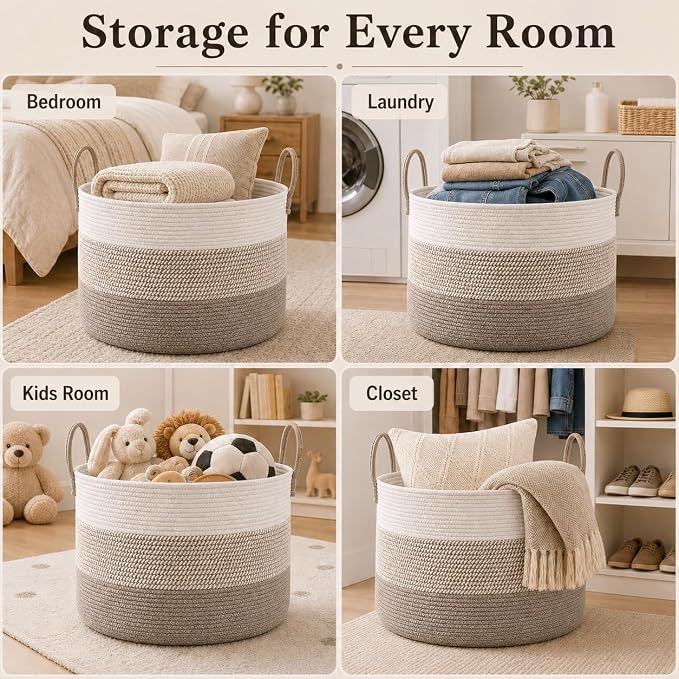 JMvicyroam 115L Extra Large Machine Washable Cotton Rope Blanket Basket | - Image 5