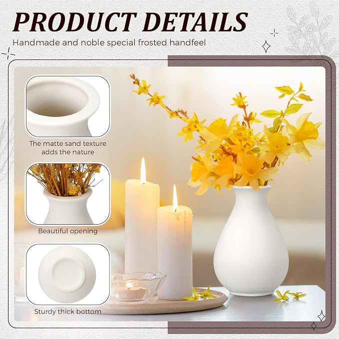 Tioncy 15 Pack White Ceramic Bud Vases Bulk Boho Small Flower Vase White - Image 3