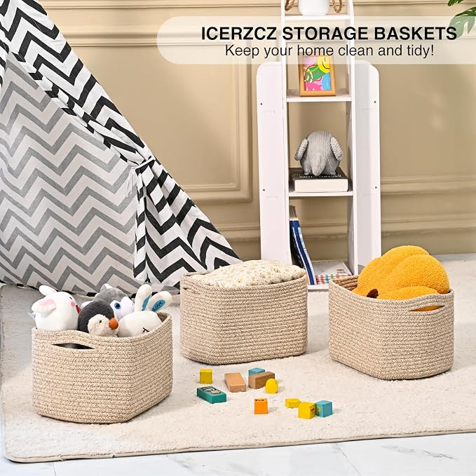 ICERZCZ Small Storage Baskets for Shelves Organizing, Woven Cotton Rope Baskets - Image 6