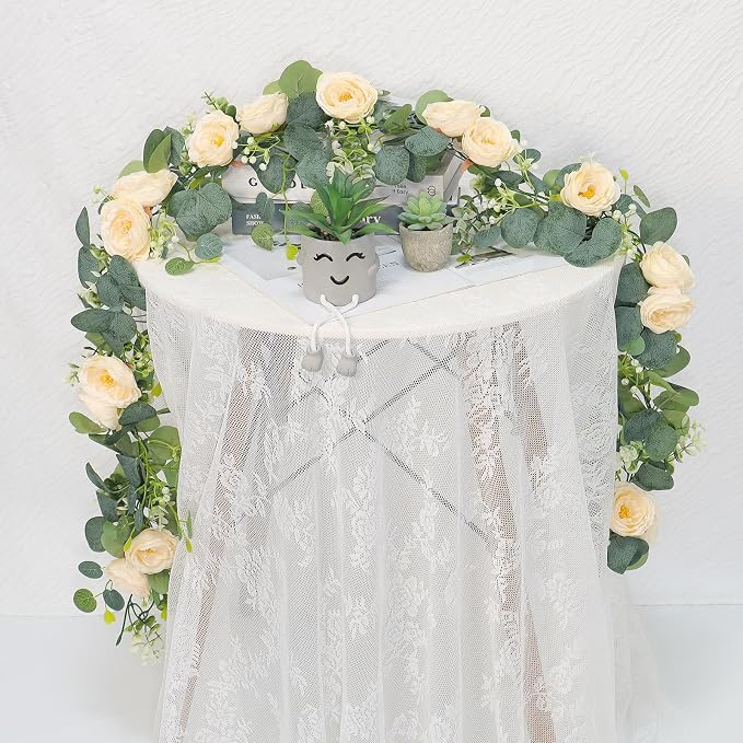 TOCHGREEN 4 Pack Artificial Eucalyptus Flower Garland - Image 3