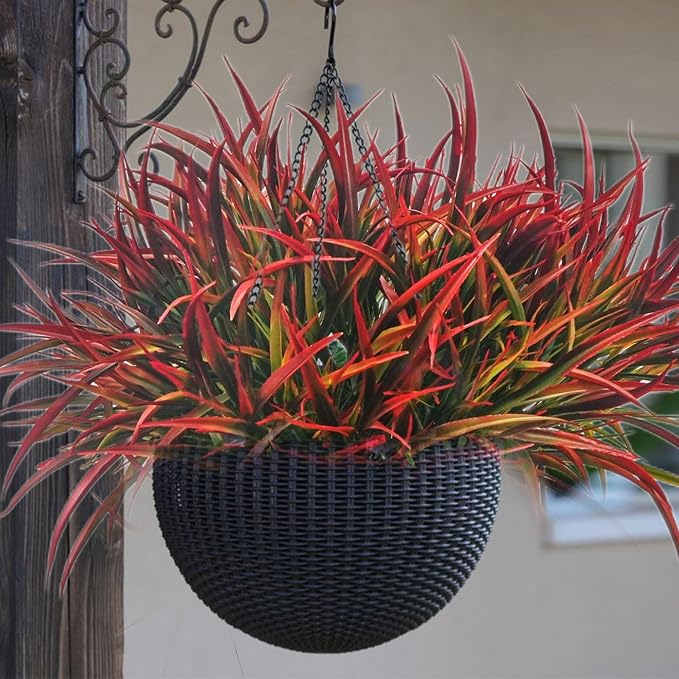 12 Bundles Fake Fall Outdoor Plants Artificial Grass, Autumn Red | Fall Stems - Image 6
