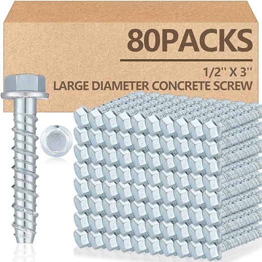 Tandefio 80 Pack 1/2 x 3 Concrete Anchors and Screw Kits Galvanized | Large by Tandefio