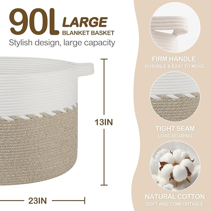 OIAHOMY 90L Extra Large Blanket Basket - Image 2