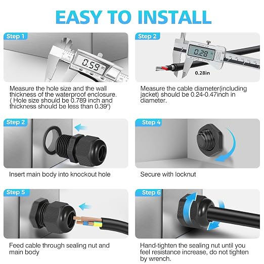 10PCS 1/2 inch NPT Cable Gland Waterproof IP68, Fits 6-12mm Cable | Industrial - Image 6