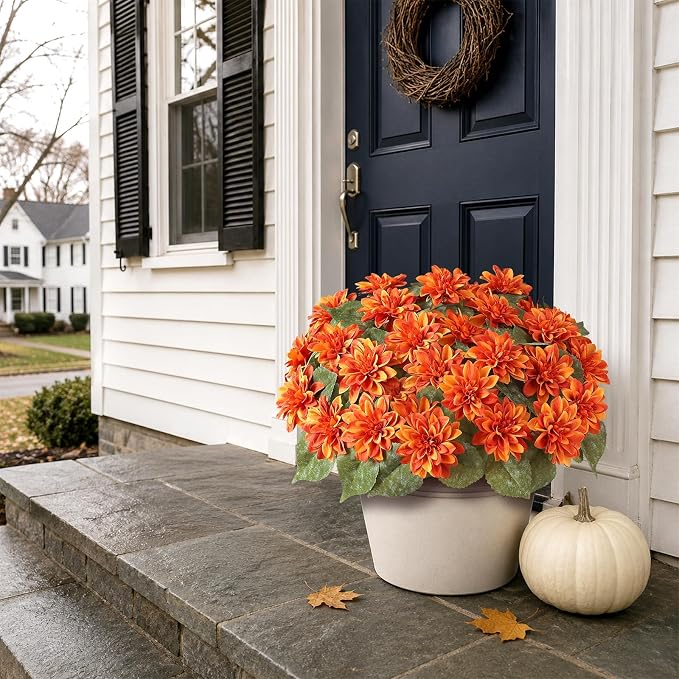 2 Set Fall Artificial Dahlia Topiary Ball Trees - Image 2