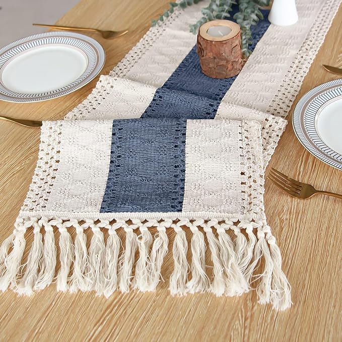 Boho Table Runner for Home Decor 12x72 Blue Fall Rustic Decorations | 72 Inches - Image 4