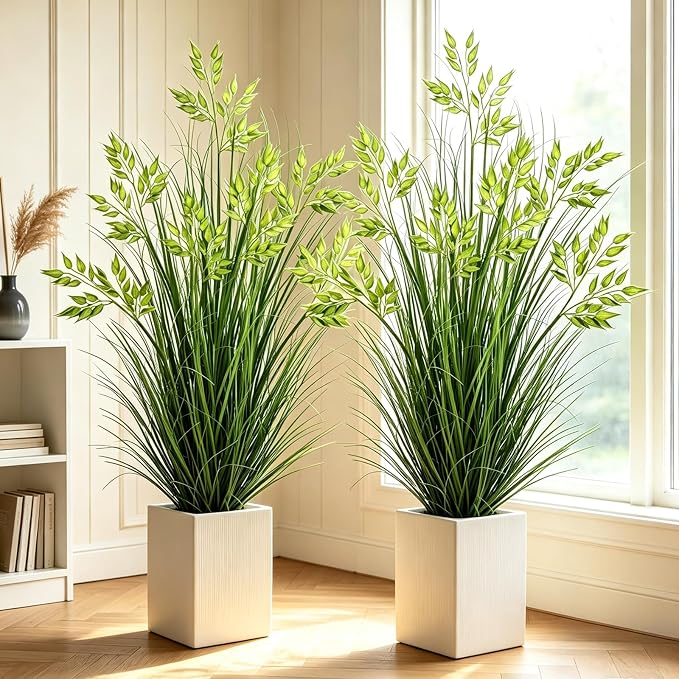 2 Pcs 4FT Tall Artificial Grass Plants Potted Fake Greenery Floor Plants | Faux by GTIDEA