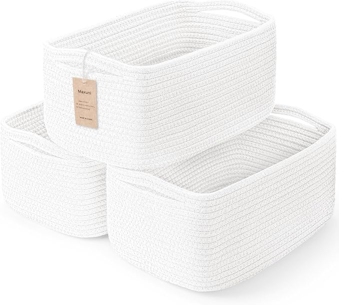 3 Pack Small Storage Baskets for Organizing, 11.8×7.8×5.1", Cotton Rope Basket by MaxuniTechLife