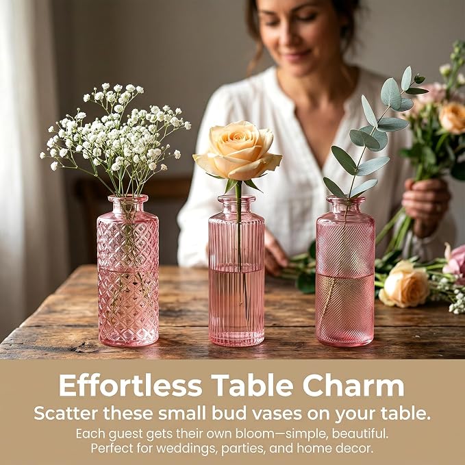 Glass Bud Vases 30 Pack, Small Pink Flower Vases - Image 5