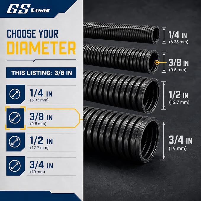 GS Power 3/8 Inch x 50 Ft Split Wire Loom Tubing, Split Cable Sleeve Cord - Image 3