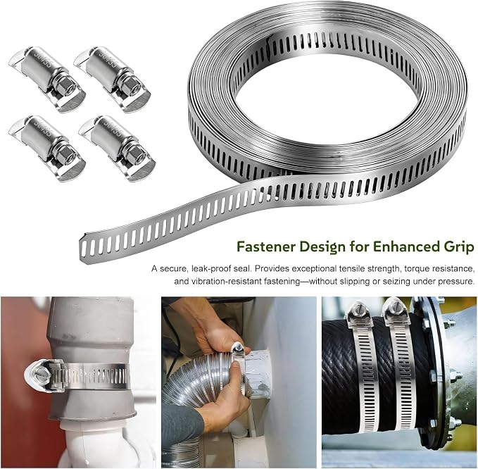 9 PCS Car Hose Clamp Kit, 12 FT 304 Stainless Steel Strap - Image 4