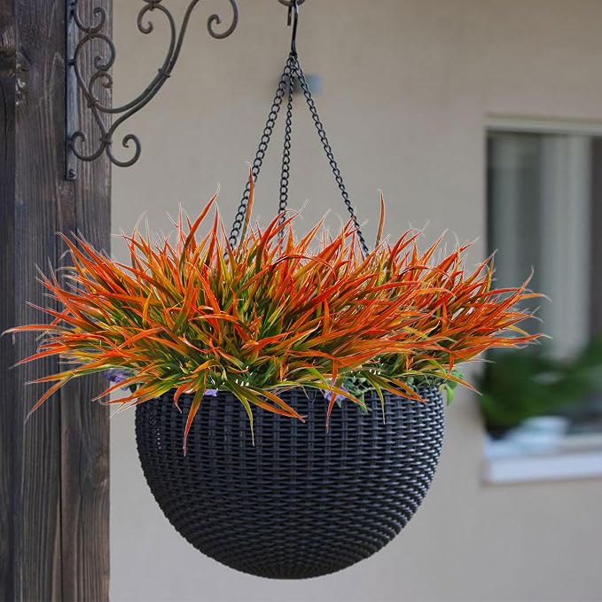 12 Bundles Fake Fall Outdoor Plants Artificial Grass, Autumn Orange | Fall Stems - Image 7