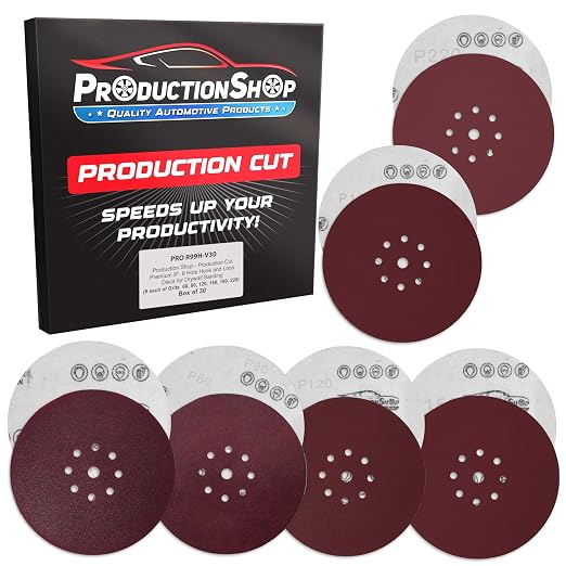 ProductionShop Premium 9" Red 9-Hole Pattern Sanding Discs, 30 Disc Variety Pack by ProductionShop