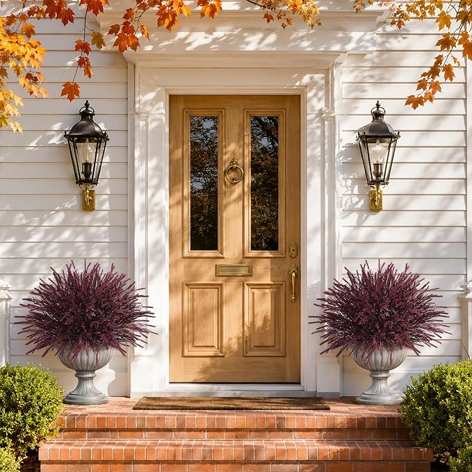 Artificial Faux Outdoor Plants for Fall Autumn Decor, 10 Bundles Burgundy Fake - Image 2