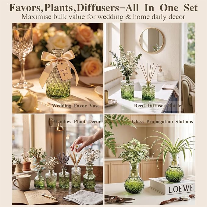 Clear Gradient Green Glass Bud Vase Set of 14 Pcs, Small Bud Vases in Bulk - Image 3