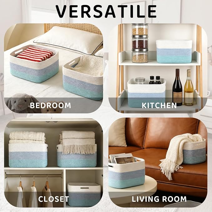 4 Pack Storage Baskets for Organizing, and Clothes, Cotton Rope Basket for - Image 3