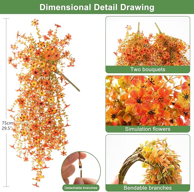 Artificial Fall Flowers for Decoration Fake Hanging Flowers Outdoors Decor | - Image 2