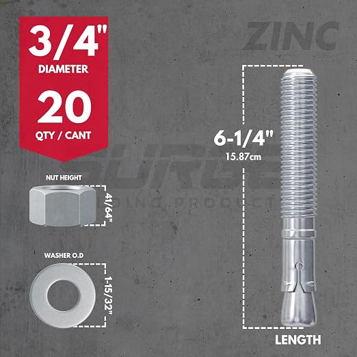 3/4" x 6-1/4" Zinc-Plated Wedge Anchors - Image 2