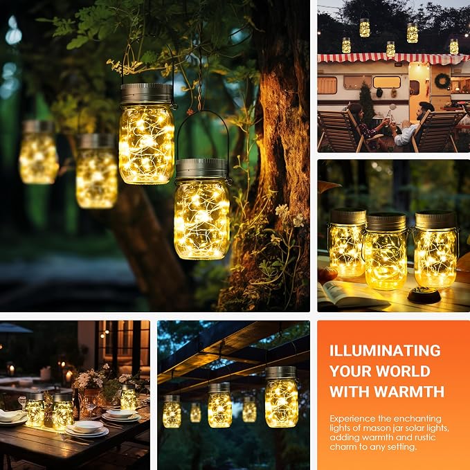 GIGALUMI Solar Mason Jar Lights, 8 Pack 30 Led String Fairy Lights | Garden - Image 4
