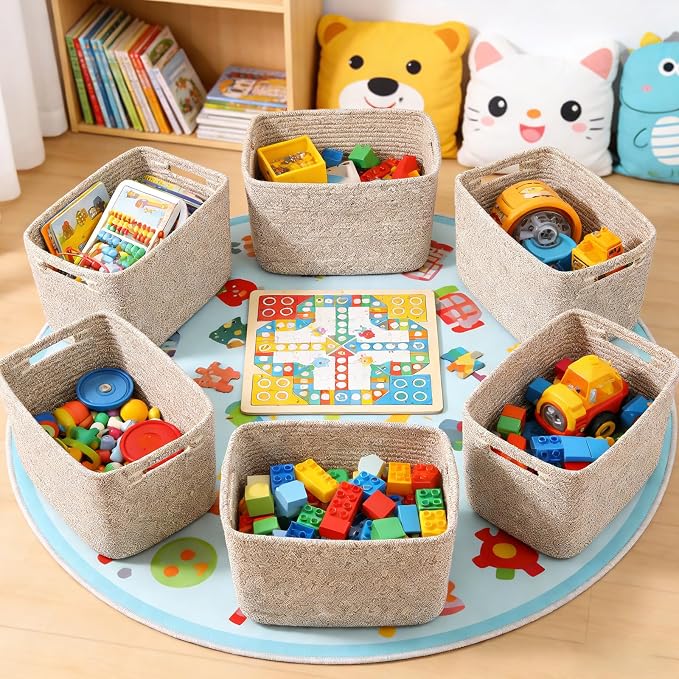 6 Pack Woven Rope Baskets, 12.6"×9"×7.8" Storage Bins, Shelf Baskets Organizer - Image 3
