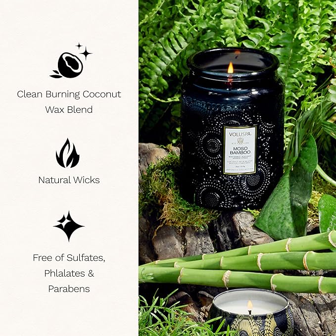 Voluspa Moso Bamboo Large Scented Candle Jar 18 Oz, 100 Hr Burn | Coconut Wax - Image 4