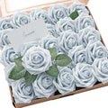 Artificial Flowers 25pcs Real Looking Powder Blue Foam Fake Roses by Floroom