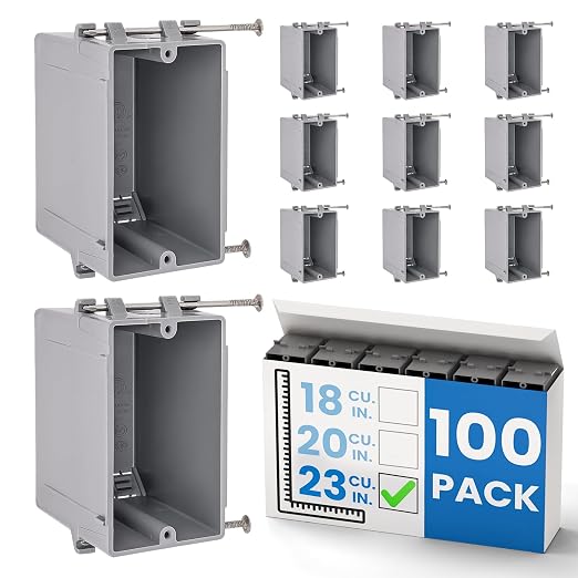 1-Gang New Work Outlet Box, 23 Cubic Inch Single Gang PVC Electrical Box by OhLectric