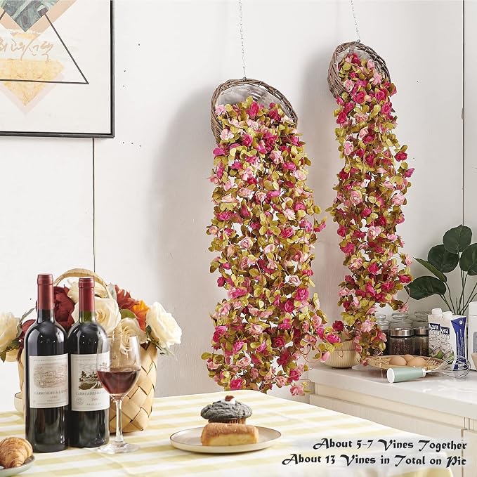 6Pcs x 8.2FT Artificial Flower Garland Rose Vine Decor, Fall Purple Flower | - Image 2
