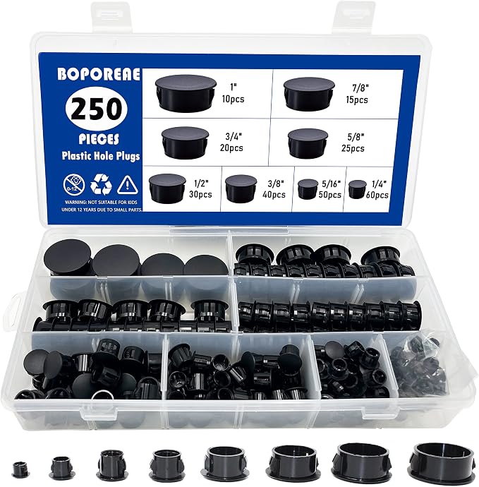 250 PCS 8 Sizes Nylon Plastic Hole Plugs, 1 Inch Round Hole, Flush Type Panel by BOPOREAE